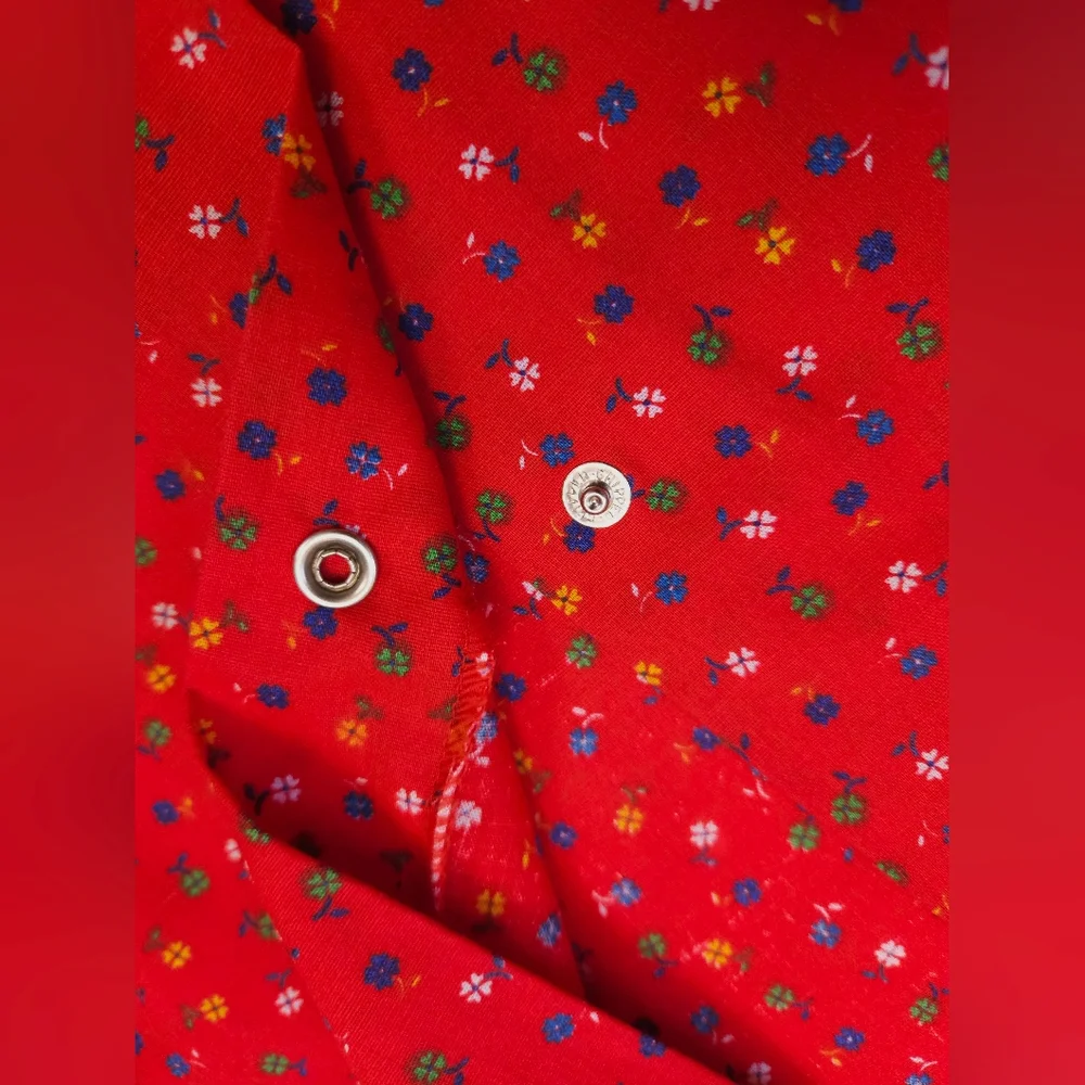 Vintage 80s Red Floral Snap Smock Craft House Dress Apron Womens Large - Picture 9 of 14